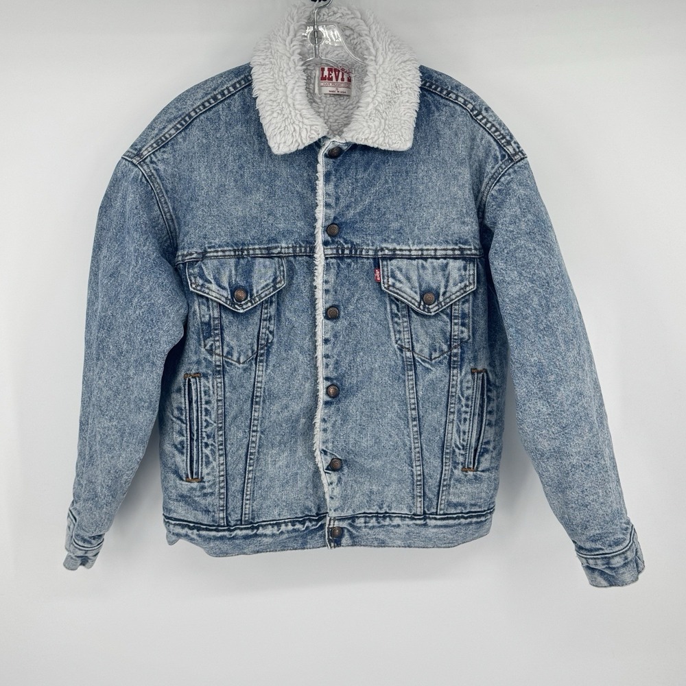 Vintage Levi's Sherpa Lined Denim Trucker Jacket Made USA Size Small Y2K Cabin